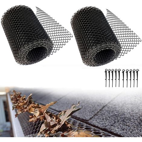 Grillage Protege Gouttiere 6 m x 15 cm Grillage de Protection pour Chéneaux avec Clips de Fixation Protection pour Gouttière 2stk(2) (1/5)