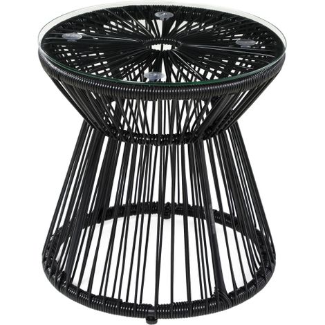 Gartentisch rund mit Hohltrommel-Design, Bistrotisch mit Glastischplatte, schwarzer Kaffeetisch für Garten & Balkon 
On-Site