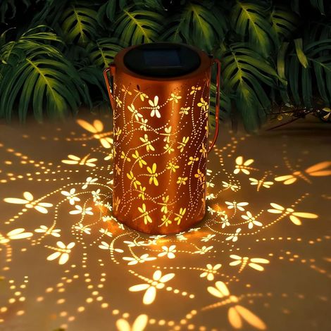 Lampada da esterno a sospensione in metallo a forma di libellula solare, impermeabile, a LED, decorativa, per giardino. (1/3)