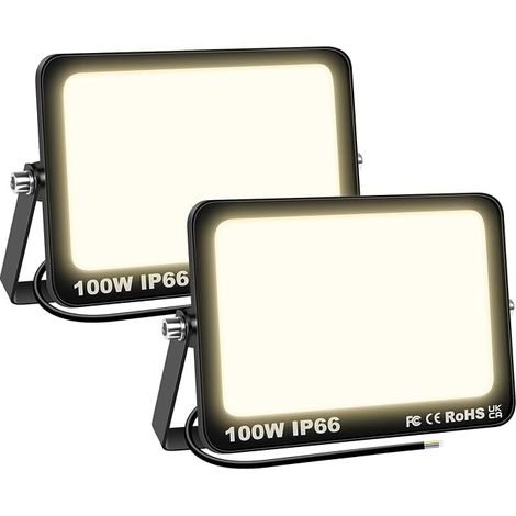 Willpower 2pcs Projecteurs LED Extérieur 100W 10000LM Spot LED 3500K Blanc Chaud IP66 Etanche Eclairage Exterieur Lumière de Sécurité pour Jardin Patio Garage Terrasse Maison (1/5)