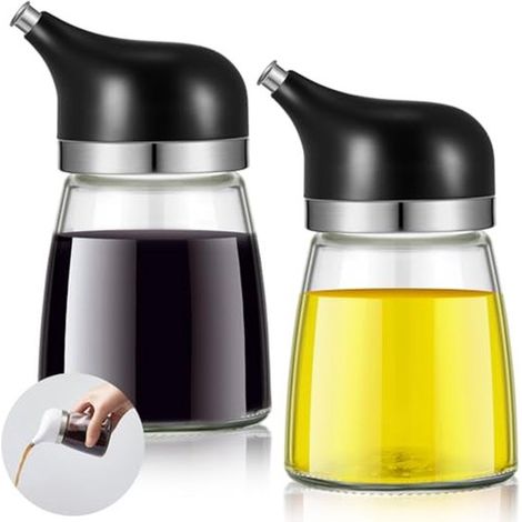 Set di 2 piccoli contenitori in vetro per salsa di soia, olio d'oliva e aceto. Le bottigliette di salsa di soia sono dotate di beccuccio antigoccia. (1/4)