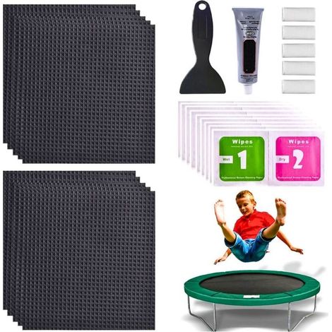 Kit de réparation de patch de trampoline, patch de trampoline carré imperméable 10pcs 4x4, kit de réparation de trampoline , accessoires de trampoline , kit de réparation de filet de trampoline (1/4)