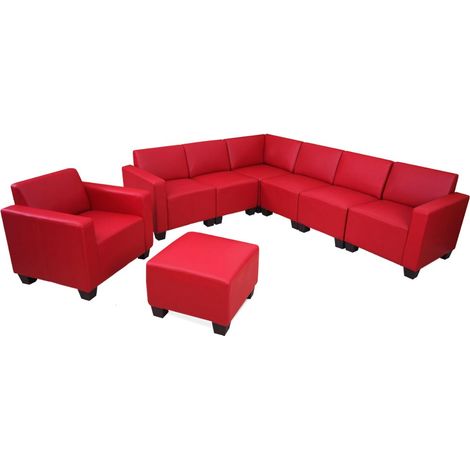 Salotto modulare componibile lounge moderno Lione N71 ecopelle combinazione 6-2 rosso