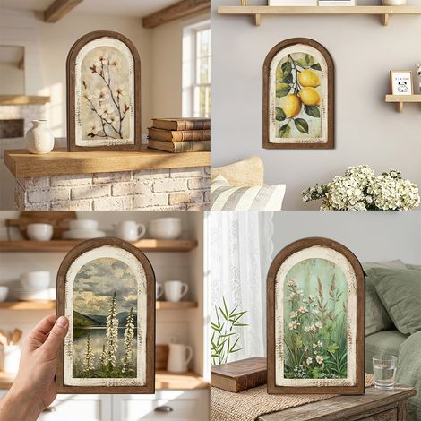 Quatre cadres photo décoratifs arqués de style vintage, peints de fleurs et de plantes – parfaits pour décorer les salons et les chambres. (1/5)