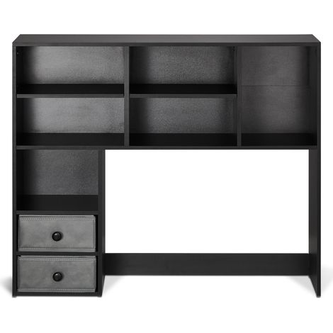 Mophorn Étagère de bureau, organiseur de rangement à 3 niveaux. 94 x 25 x 79 cm, étagère en bois avec 2 tiroirs. Pour le bureau, la maison et le dortoir. Noir (1/5)