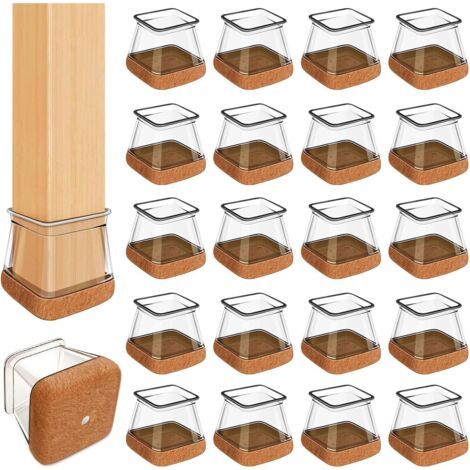 Couvre-pieds de chaise en caoutchouc transparent avec embouts en feutre et silicone (paquet de 20, diamètre carré : 3,7 cm à 4,3 cm) (1/5)