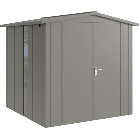 Hörmann Metall-Gerätehaus "Juno" mit Satteldach, JSD5 - Design, 214 x 214 cm (B x T), graualuminium, mit bodentiefem Fenster, 2-flüglige Tür (1/5)