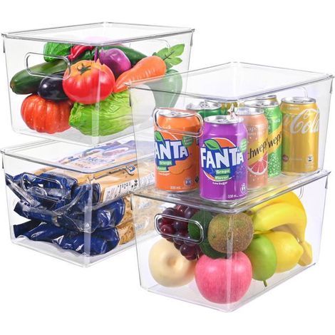 Rangement Frigo, Lot de 4 Boîtes de Rangement Cuisine avec Couvercle pour Réfrigérateur, Cuisine, Placard, Transparents (1/5)