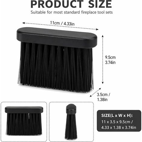 Set de 2 Brosses de Cheminée avec Manche en Bois, Ramasse-Cheminée pour Accessoires, Brosse de Remplacement avec 4 Vis en Acier, Poils en Plastique Noir pour Nettoyage de Four et Foyer (1/3)