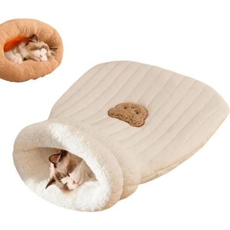 Schlafsack für Katzen im Innenbereich – komfortables Winterbett, warme, weiche, flauschige, waschbare Decke (G)