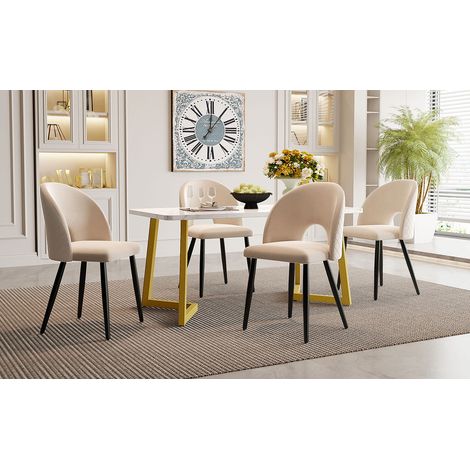 Conjunto de mesa y sillas de 5 piezas, mesa 117 x 68 cm, beige, DESVIAE (1/5)