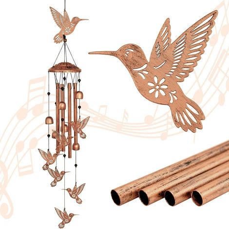 Carillon éolien d'extérieur en forme de colibri – en métal, une cloche décorative pour les jardins extérieurs. (1/5)