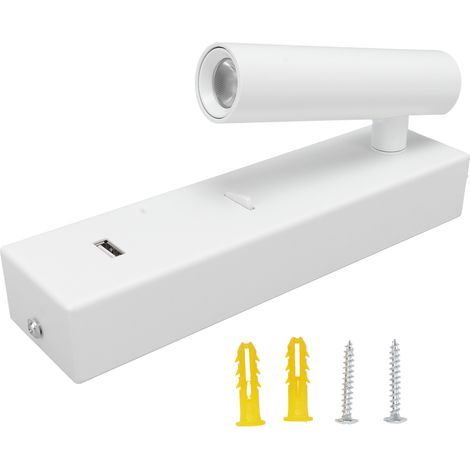 Ortviai Applique murale LED réglable avec prise, interrupteur et port USB 5 V – Blanc – Lampe de lecture pour chevet ou bureau (1/5)