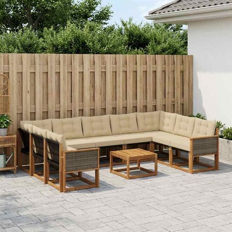 vidaXL Outdoor-Sofagarnitur mit Kissen 10 pcs Natur und Beige (1/5)