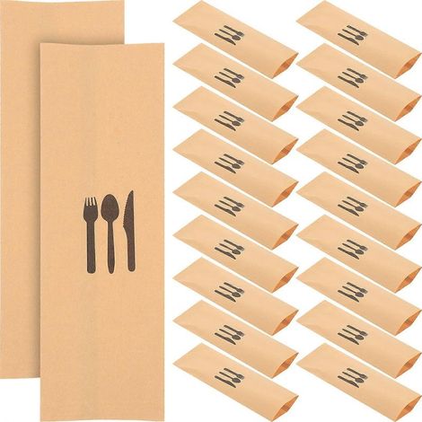 100 pochettes en papier kraft pour couverts et ustensiles de cuisine, idéales pour les fêtes.-22.50X7.50X0.10CM (1/2)