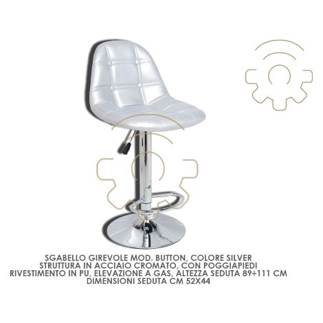 Tabouret pivotant Button A lA vation de gaz argent 89 111 cm assise 52 x 44 cm acier chromA