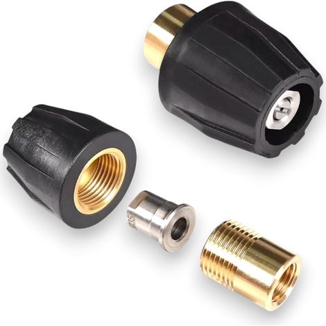 Buse d'alimentation 25° pour nettoyeur haute pression - Buse à jet plat en acier inoxydable avec protection des buses et adaptateur - Raccord G 1/4" jusqu'à 350 bar - Convient pour lances Kärcher 1/4" (1/5)
