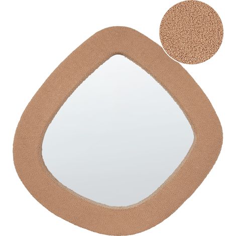 Espejo de pared moderno colgante decorativo 79 x 80 cm marco MDF forma irregular tejido bouclé marrón claro Epiry (1/5)