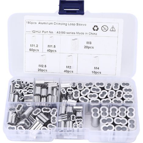 Kit de Manchon de Boucle de Sertissage, Manchon de Boucle de Sertissage en Aluminium, Kit D'assortiment de Manchons de Boucle de Sertissage en Aluminium, Installation Facile pour. (1/5)