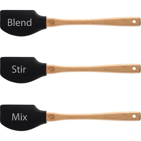 Silicone Spatule Set, Ustensiles de Cuisine avec Manches en Bois, Têtes Résistant à la Chaleur, Lavable au lave-vaisselle, 3pcs, Longueur : 25cm