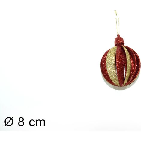 PALLA DIAMETRO 8 CM GLITTERATA ROSSA/ORO