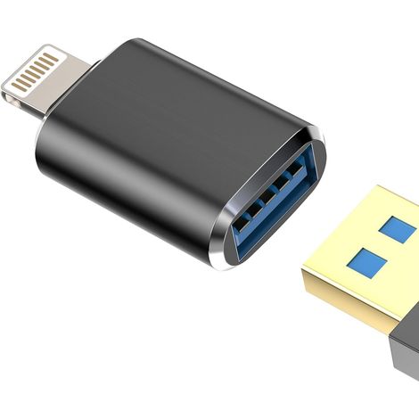 Adaptateur USB iPhone Certifié Apple MFI Lightning vers Jack Cable USB A 3.0 Prise OTG Camer pour14 13 12 11 Pro Max 7 8 Plus X Se XS XR Ipad Air Flash Disque Stick Clé Adapteur Cle Convertisseur (1/5)