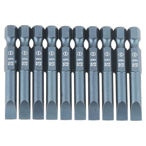 Jeu de 10 embouts de tournevis plats en acier allié S2, tige hexagonale de 6,3 mm (1/4 pouce), 50 mm, H6,3 x 50 x SL6 mm (1/5)