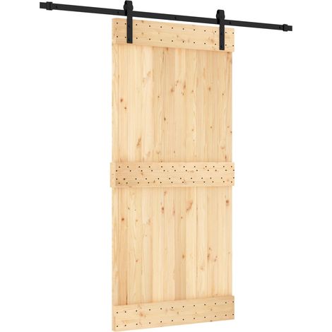 Sliding Door Natural and Black 95 x 210 cm Solid Pine Wood vidaXL (1/5)
