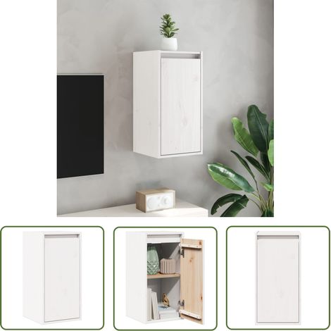 The Living Store Armoire murale Blanc 30x30x60 cm Bois de pin massif - Armoire Murale - Bibliothèque Murale - Rangement Mural - Étagère Murale - Décoration Murale (1/5)