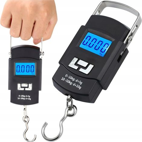 Bilancia per bagagli con gancio, manuale, 50 kg, maniglia, digitale, nera, per viaggi. (1/5)