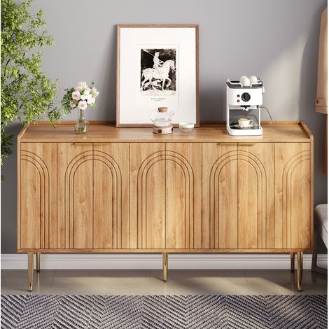Buffet enfilade 140x38x75 cm 4 portes MDF naturel OKMYHOME (1/5)