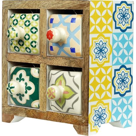 Signes Grimalt Scatole per spezie con 4 cassetti e portagioie Portaspezie quadrato giallo - 16x16x11 cm