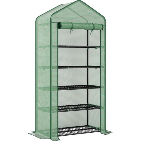 Serre de jardin 5 étagères avec porte enroulable, bâche PE renforcée résistante, dimensions 90 x 49 x 193 cm (1/5)