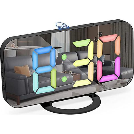 Schwarzer Wecker mit einstellbarer LED-Anzeige, Digitaluhr, Digitaler Wecker mit farbigen Ziffern, Alarmfunktion, Schlummerfunktion, Nachttischuhr (1/5)