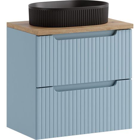 Ensemble meuble sous vasque avec plan chêne et vasque BEYOND noir 60 cm NOVA DENIM bleu (1/5)