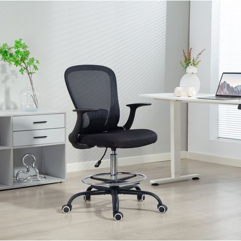 Silla de oficina alta regulable con aro reposapiés, soporte lumbar, negra HAVRYA (1/3)