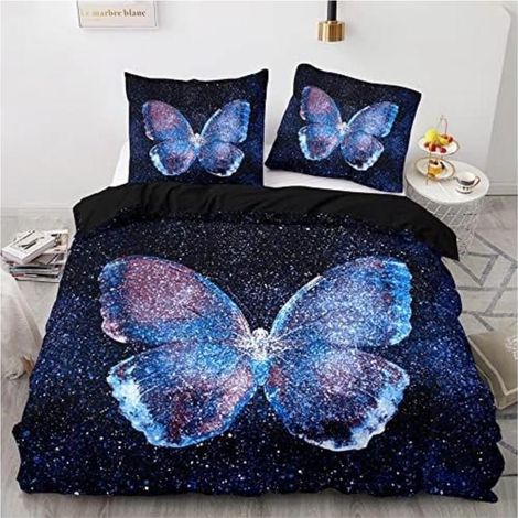 Parure de lit Housse de Couette en Microfibre Taies d'oreillers, 3D Imprimé Sets Housse de Couette Papillon Galaxy,90x190cm - P8I (1/4)