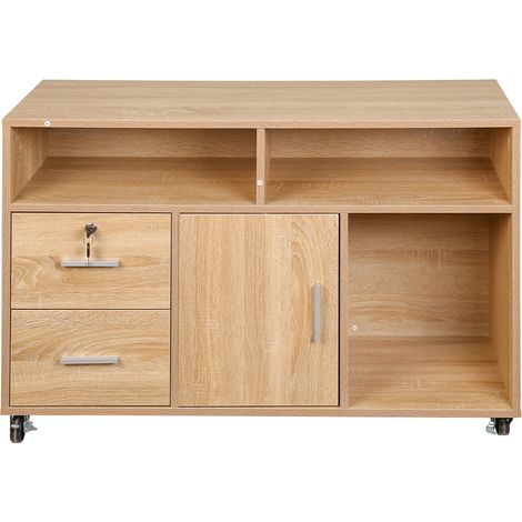 Mobile Porta Stampante Legno 3 Mensole 2 Cassetti con Chiave Armadietto Ufficio (1/5)