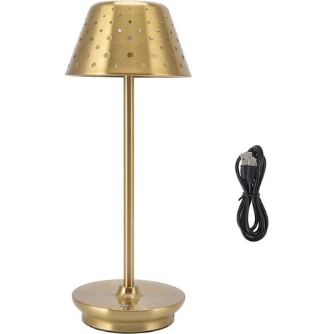 Jeffergarden Lampe de bureau LED rétro Simple, Design sans fil, gradation continue, lampe de Table tactile pour chambres à coucher, bars, restaurants, or (1/5)