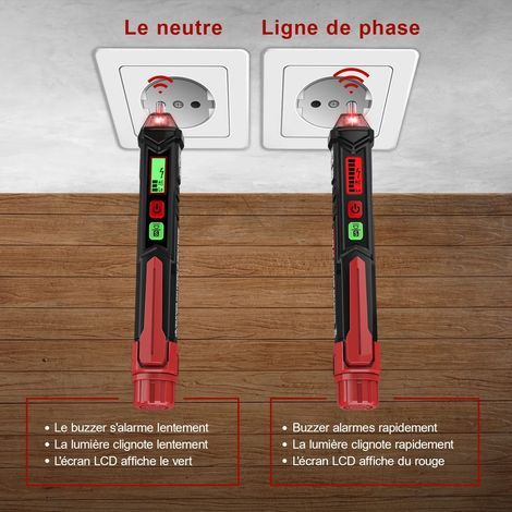 Rilevatore di tensione senza contatto, tester di tensione con doppia sensibilità 12V/48V-1000V, display LCD, test filo fase/neutro, torcia, allarme acustico (1/5)