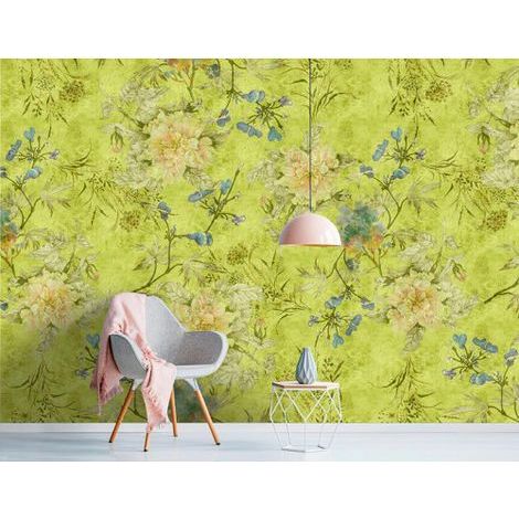 Papier peint panoramique floral vert Tapisserie panoramique fleurie vintage pour couloir Papier peint panoramique cuisine & salon (1/3)