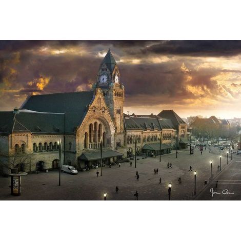 Tableau sur toile gare ferroviaire de Metz 65x97 cm - Impression sur Toile Murale Décorative - Image imprimée en HD sur Toile - Toile sur Châssis en Bois FSC - Fabriqué en France (1/5)