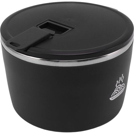 Bol à nouilles instantanées en acier inoxydable avec couvercle et support pour téléphone, grande capacité (1300 ml), noir, idéal pour la maison, le bureau ou les dortoirs. (1/5)