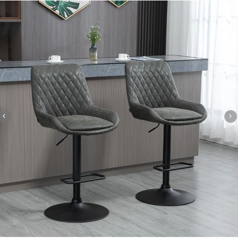 Lot de 2 tabourets de bar réglables avec dossier et repose-pieds, assise rembourrée en cuir régénéré gris foncé, style cuisine et bar  CHICFURN (1/5)