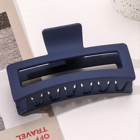 Pince à cheveux rectangulaire extra large en plastique mat, antidérapante et à maintien ferme pour cheveux épais, bleu marine