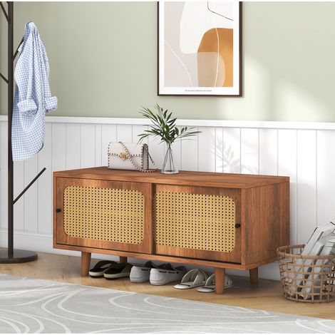 Meuble à chaussures 104x40x48 cm en bois brun, avec rangement gain de place pour entrée FloraGrace (1/5)