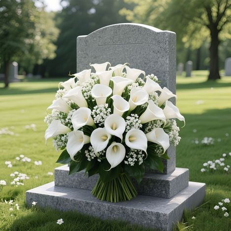 Bouquet artificiel de 60 pièces pour cimetière extérieur composé de 40 gypsophiles et 20 arums, pour pierres tombales Composition florale artificielle