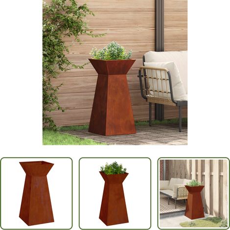 Pot extérieur - Jardinière à pilier Argent 35 x 35 x 73 cm Acier patiné (1/5)
