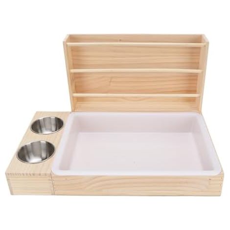 3 in 1 Rabbit Hay with Litter Tray and 2 Bowls Animals Hay Eating Grass Food Rack for Guinea Chinchilla Bunny Other Hamster Small Animals (1/5)