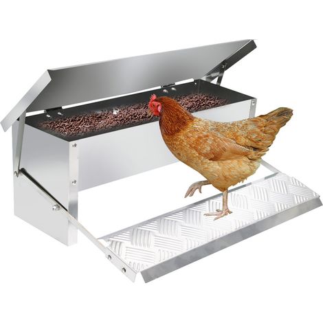 Mangeoire automatique poules acier 5kg – avec pédale auto et couverture étanche – volaille